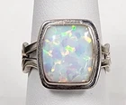 Vintage TED OTT Navajo Sterling Silver Modernist Square Fire Opal Ring Sz: 7.75