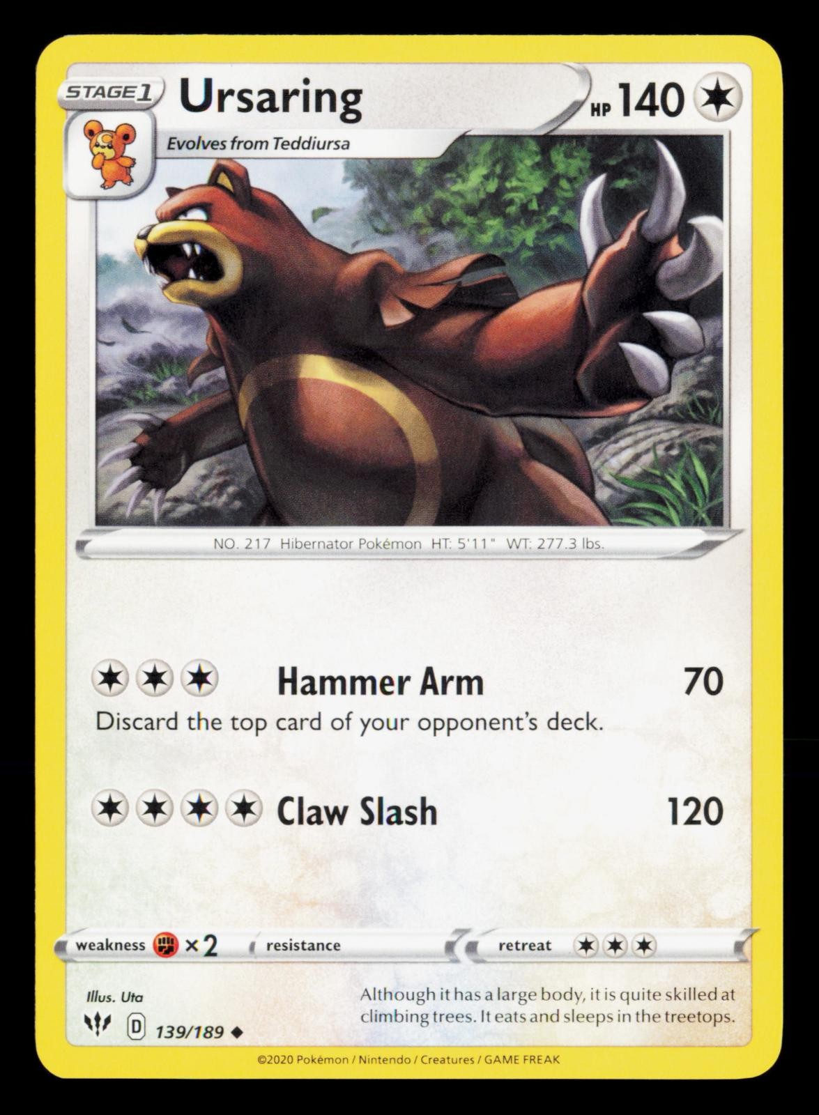 Ursaring 139/189 Uncommon Darkness Ablaze Pokemon Near Mint