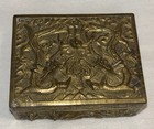 ANTIQUE Chinese ART DECO BRASS JEWELRY TRINKET BOX DRAGONS HIGH RELIEF Wood Line