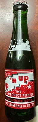 Vintage ACL UP 'N UP Soda Full Unopened Bottle  Green Glass  ERIE, PA  7 oz