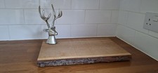 Stag head statue oak rustic wooden cheese board has cut handles for lifting