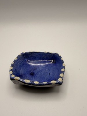 Handmade Studio Pottery Dish 2  Blue Glaze Artist Signed Speckled Bowl