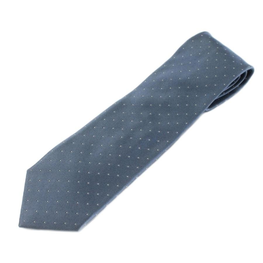 PRADA Silk Tie Regular Dot Pattern Logo Blue Whit… - image 1