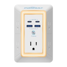 Multi Plug Outlet Surge Protector - POWSAF 5 Extender with 4 USB White