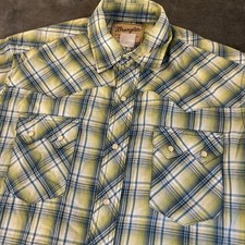 Wrangler Western Fashion Snap Shirt Mens Extra Large Green Plaid Pearl Snap