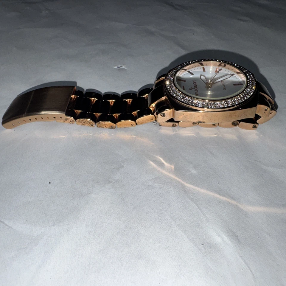 Reloj mujer Peugeot 7075 Boyfriend de gran tamaño cristal bisel tachonado oro rosa Foto 3 de 4