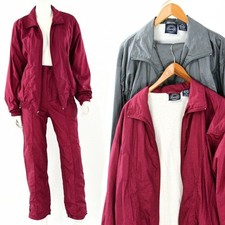 80s Vintage Windbreaker Outfit High Waist Pants Athletic Sets Womens M Red Gray