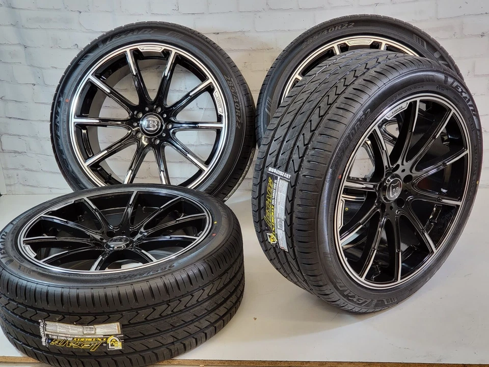 22" inch Wheels with Tires Fit Mercedes G E S Class Brabus Machined Black 5x112 - Imagem 3 de 4