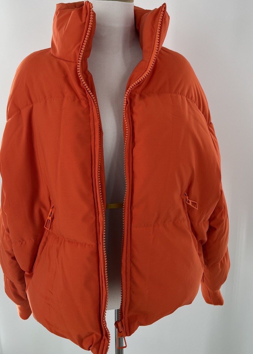 NWOT Women's Pink Diamond Brand Orange Puffer Coat Size Medium