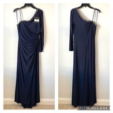 Ieena For Mac Duggal 26039 One Sleeve Jersey Gown Midnight Blue 10