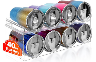 Large Compartment Water Bottle Organizer, 2 Tier Stackable Water Bottle Rack
