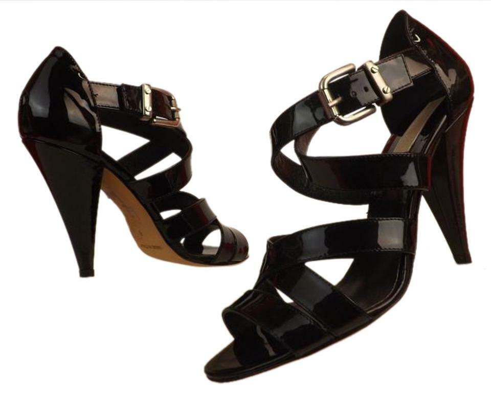 NEW MICHAEL KORS BLACK PATENT LEATHER SIMONE SANDALS PEEP TOE