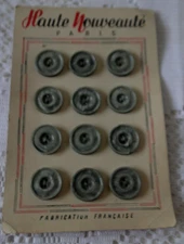 Antique Buttons Lot Twelve Grey Plastic On Postcard 2 Holes 20MM