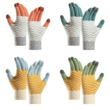Women Striped Colorful Knitted Crochet Gloves Cycling Driving Touch Screen Glove