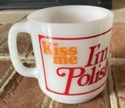 Glasbake Kiss Me I'm Polish Milk Glass 3.5" Cup Mug VINTAGE