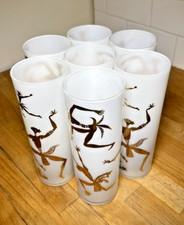 Tribal Dancer Tall Tumbler Glasses White 22JK Gold MCM Set Of 8  Josephine Baker