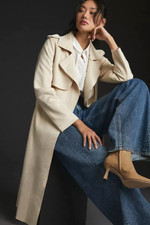 Anthropologie Sueded Trench Coat Sage The Label Jacket Faux Leather Size L New