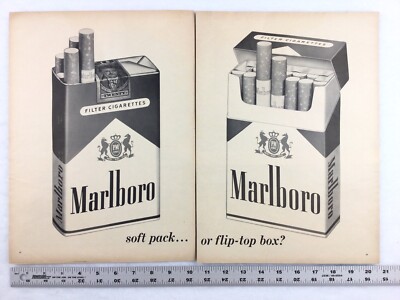Vintage 1959 MARLBORO Cigarettes Print Ad Soft Pack or Flip-Top Box 2 pg  spread
