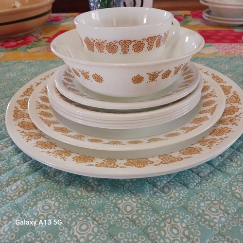 Pyrex Corelle Golden Butterfly Plates Bowl Cup Saucer Lot of 12