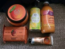The Body Shop Mango Lot Sugar Scrub, Bar Soap, Hand Cream, Bath Blend, Spray