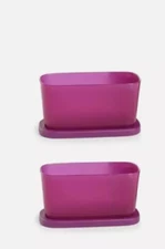 Tupperware Basic Bright Mini Rectangular Containers Set of 2 Purple NEW
