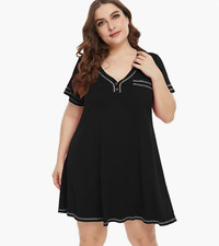 Womens T-Shirt Dress V-neck Pajamas With Pocket Nightgowns Size M