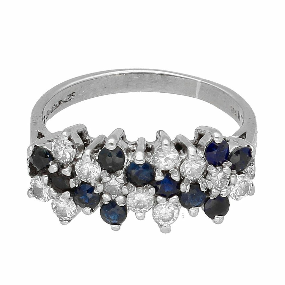 Vintage 18Carat White Gold Sapphire & Diamond Cluster Eternity Ring (Size K 1/2)