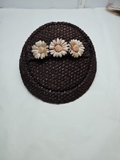 Vintage 1930  s/40s brown straw hat tan flowers