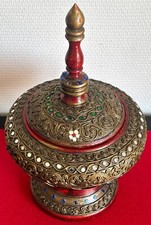 Antica ciotola da offerta in legno laccato - Birmania/Myanmar - metà XX secolo