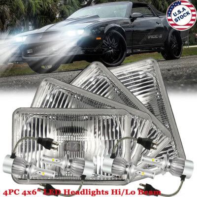 4PC 4x6'' Square LED Headlights Hi/Lo Beams For Chevy Camaro 1982-1992 El Camino