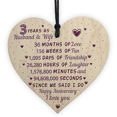 3rd Wedding  Anniversary  Gift  Wooden Heart Leather Third 