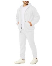 Mens Sweatsuits 2 Piece Casual Full Zip Tracksuits Zip Up Hoodie X-Large White
