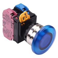 IDEC Blue 24V LED 22mm Metal Mushroom Maintained Push Button Switch 1NO-1NC