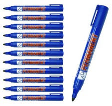 CROWN Permanent Markers Bullet Tip Markers - Pack Of 12 - Permanent Ink - Blue -