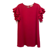 She + Sky Womens L Dress Pink Ruffle Flutter Sleeve Lined Keyhole Back Preppy