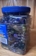Large Container Full Of Polished Vase Beads Blue Green Pebbles Glass Crafts DIY