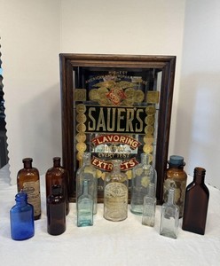 Sauer's Flavoring Extracts Advertising Cabinet With Bottles in MINT CONDITION 