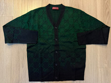 Gucci GG Degrade Wool Jacquard Cardigan sweater dark green sz M
