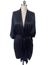 Victoria's Secret Kimono Robe Womens M/L Black Satin Knee Length Romance 90s