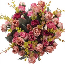 4 Pack 7 Branch 21 Mini Rose Heads Artificial Flowers Bouquet Wedding Rose Red