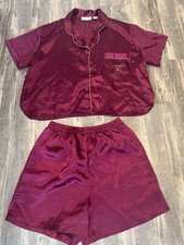 Vintage 90s Victoria  s Secret Gold Label Plum Satin Pajama Set Monogram Pocket