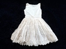 Vintage 1950s White Nylon Girl s Party Dress w/ Embroidered Sheer Skirt Size 5-6