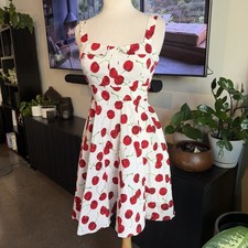 Cherry Print Midi Dress Sz S