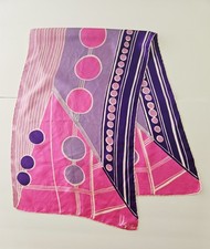 Vtg VERA Long Scarf 15" 44" Mod 70s Pink Purple Acetate Rolled Hem