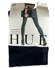 Hue 3D Diamond Total Opaque Control Top Tights Size 2 Navy 13634