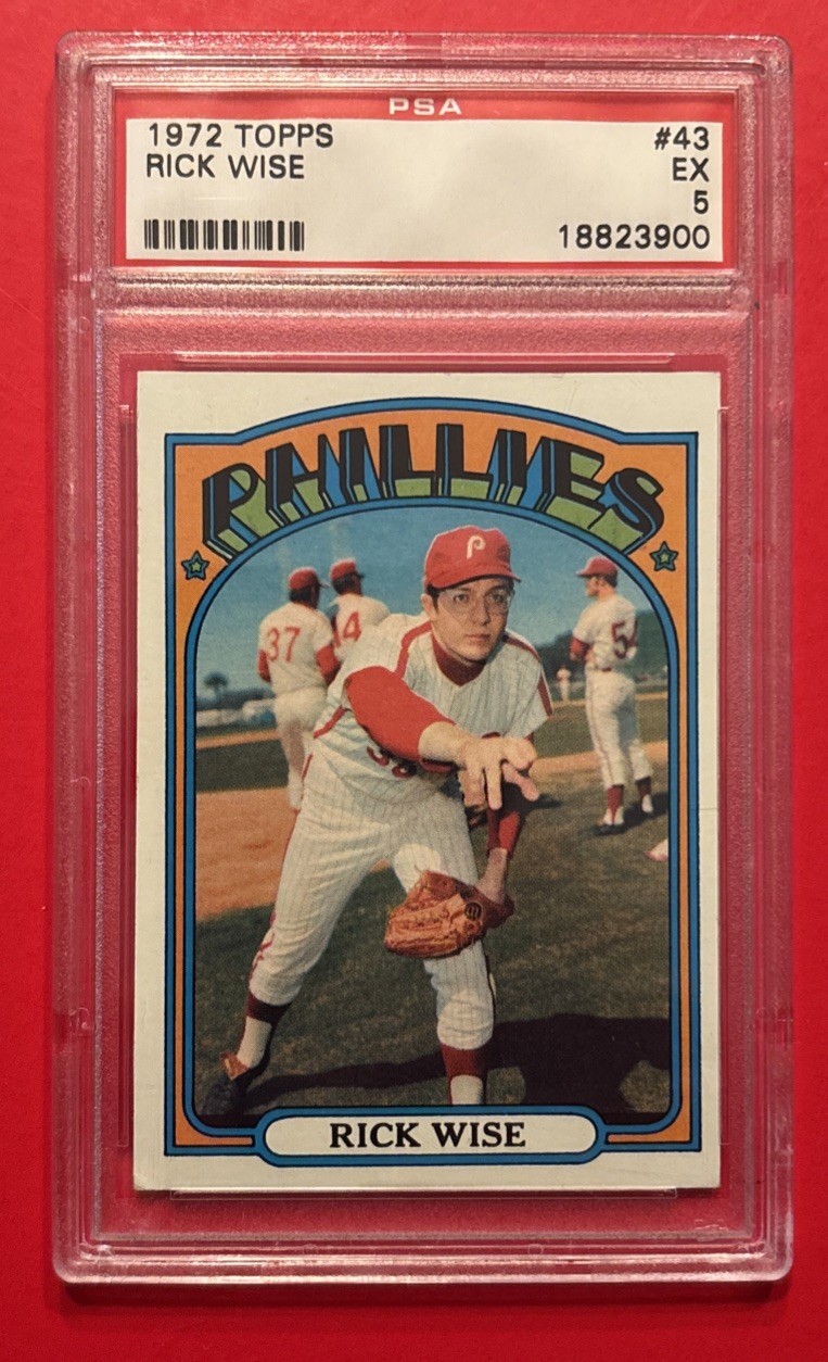1972 TOPPS RICK WISE #43 PSA 5 PHILADELPHIA PHILLIES Graded Baseball Card Vtg