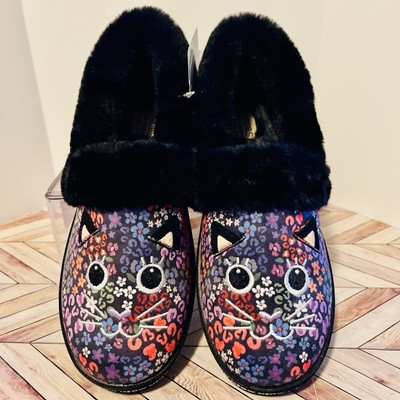 BOBS Skechers Too Cozy Meow Cat Women s 5 Floral Slippers Fur Embroidered Vegan