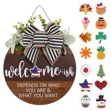 Interchangeable Seasonal Welcome Sign for Front Door, 12Inch, Brown/Black