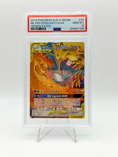 2019 POKEMON HIDDEN FATES TAG TEAM MOLTRES & ZAPDOS & ARTICUNO GX 44/68 PSA 10