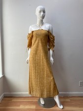 Doen Mustard Wild Flower Smocked Off Shoulder Dress - Size M